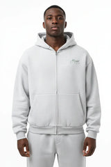 Heavyweight Full-Zip Unisex Men Hoodie - Light Gray/Velvet Green - Mount Alpha Clothing®