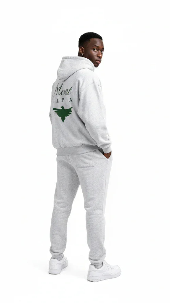 Heavyweight Full-Zip Unisex Men Hoodie - Light Gray/Velvet Green - Mount Alpha Clothing®