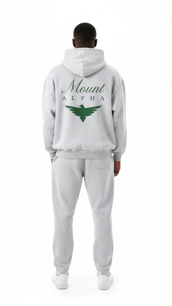 Heavyweight Full-Zip Unisex Men Hoodie - Light Gray/Velvet Green - Mount Alpha Clothing®