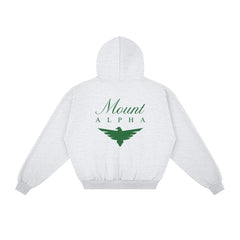 Heavyweight Full-Zip Unisex Men Hoodie - Light Gray/Velvet Green - Mount Alpha Clothing®