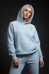Heavyweight Unisex Woman Brushed Fleece Hoodie - Light Blue/Gold - Mount Alpha Clothing®
