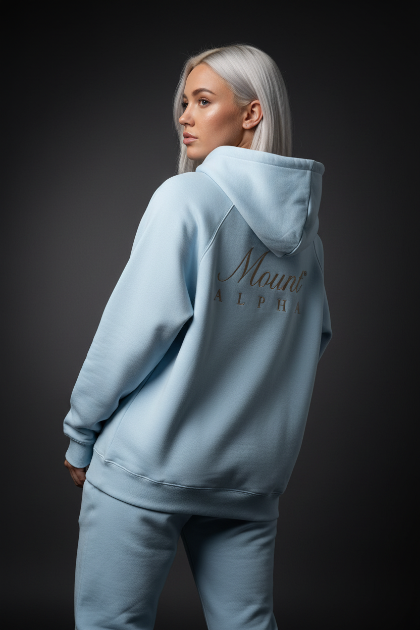 Heavyweight Unisex Woman Brushed Fleece Hoodie - Light Blue/Gold - Mount Alpha Clothing®