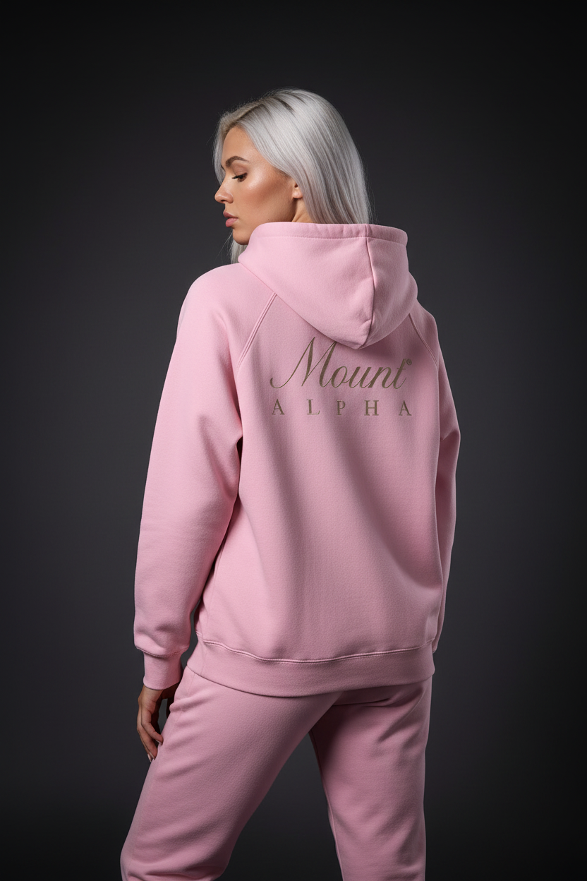 Heavyweight Unisex Woman Brushed Fleece Hoodie - Pink/Gold - Mount Alpha Clothing®