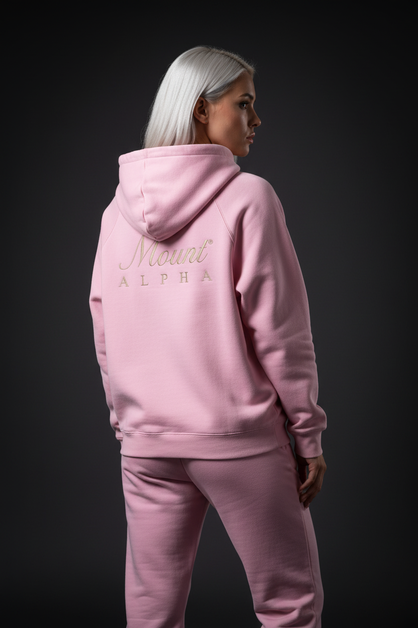 Heavyweight Unisex Woman Brushed Fleece Hoodie - Pink/Gold - Mount Alpha Clothing®