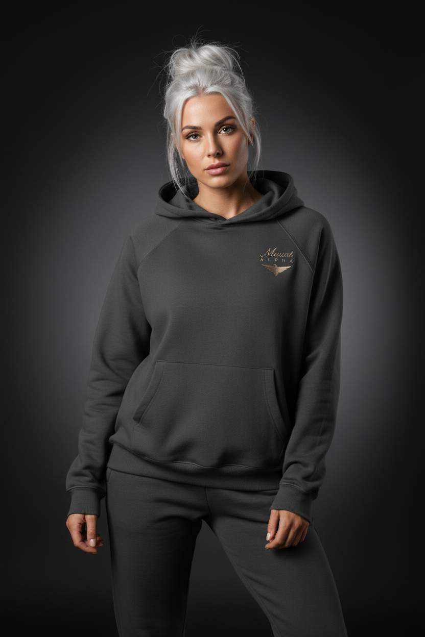 Heavyweight Unisex Woman Brushed Fleece Hoodie - Black/Gold - Mount Alpha Clothing®