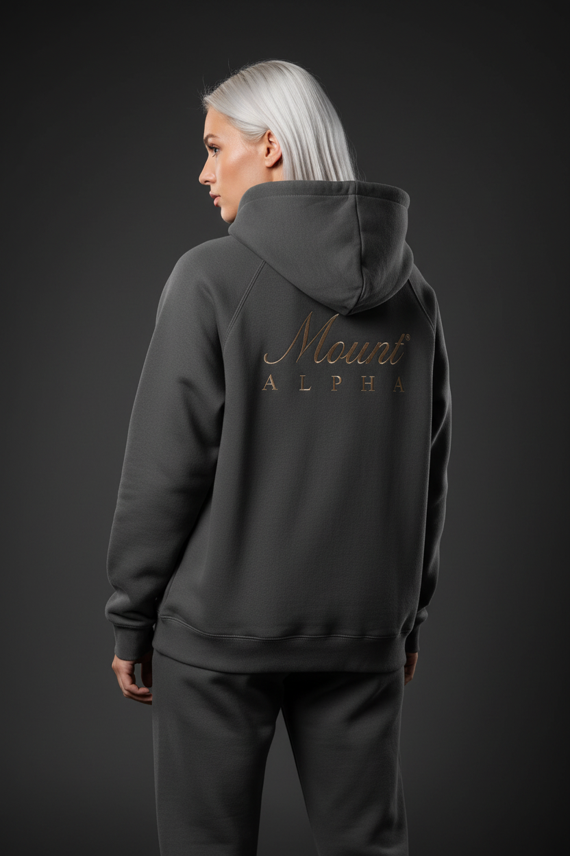 Heavyweight Unisex Woman Brushed Fleece Hoodie - Black/Gold - Mount Alpha Clothing®