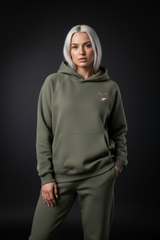 Heavyweight Unisex Woman Brushed Fleece Hoodie - Charcoal Grey/Gold - Mount Alpha Clothing®