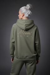 Heavyweight Unisex Woman Brushed Fleece Hoodie - Charcoal Grey/Gold - Mount Alpha Clothing®