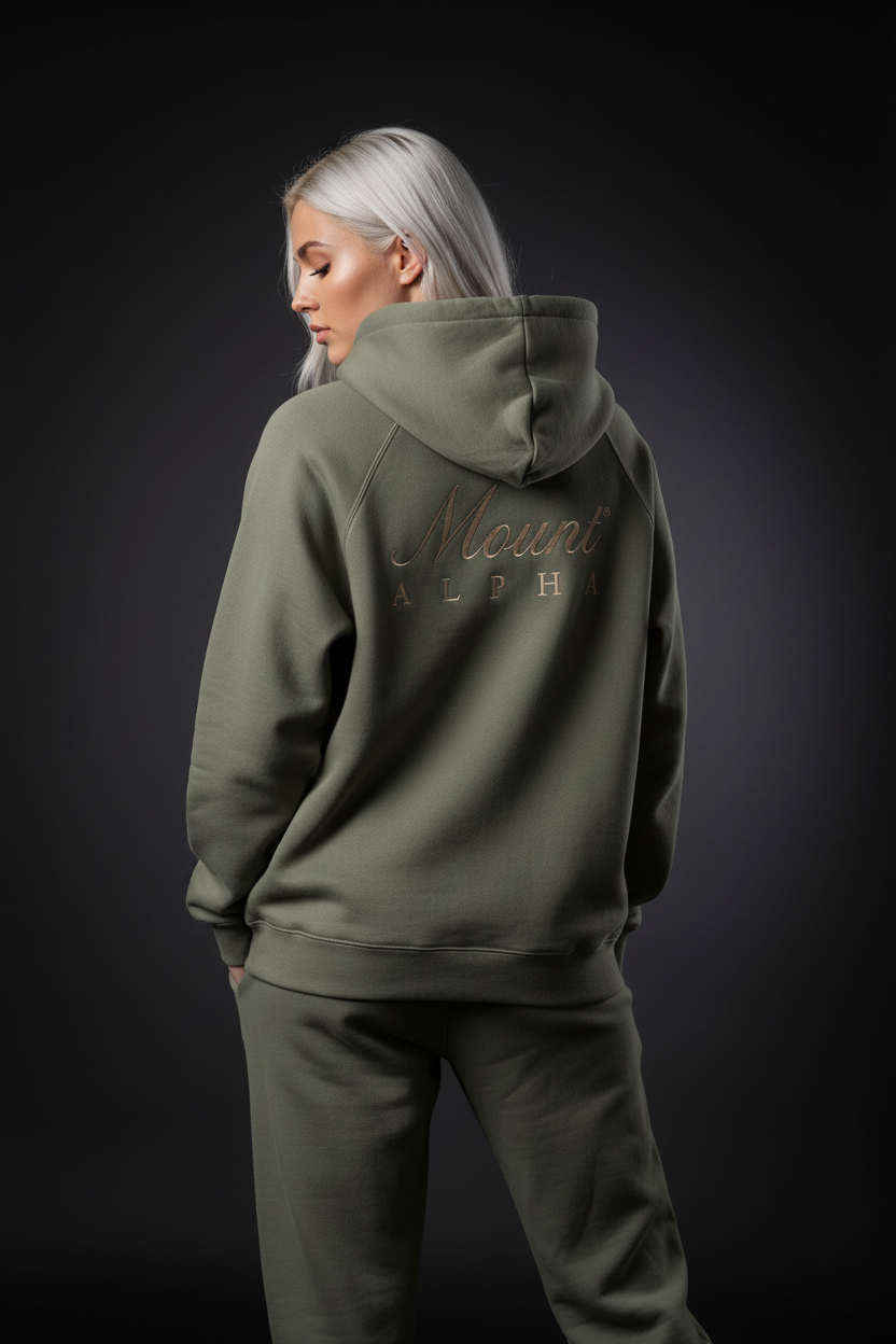 Heavyweight Unisex Woman Brushed Fleece Hoodie - Charcoal Grey/Gold - Mount Alpha Clothing®